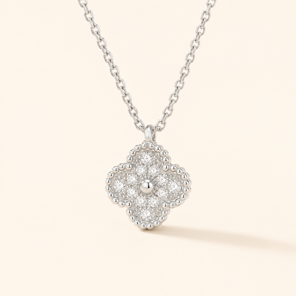 Vintage Sweet Pavé Four-Leaf Clover Pendant Necklace