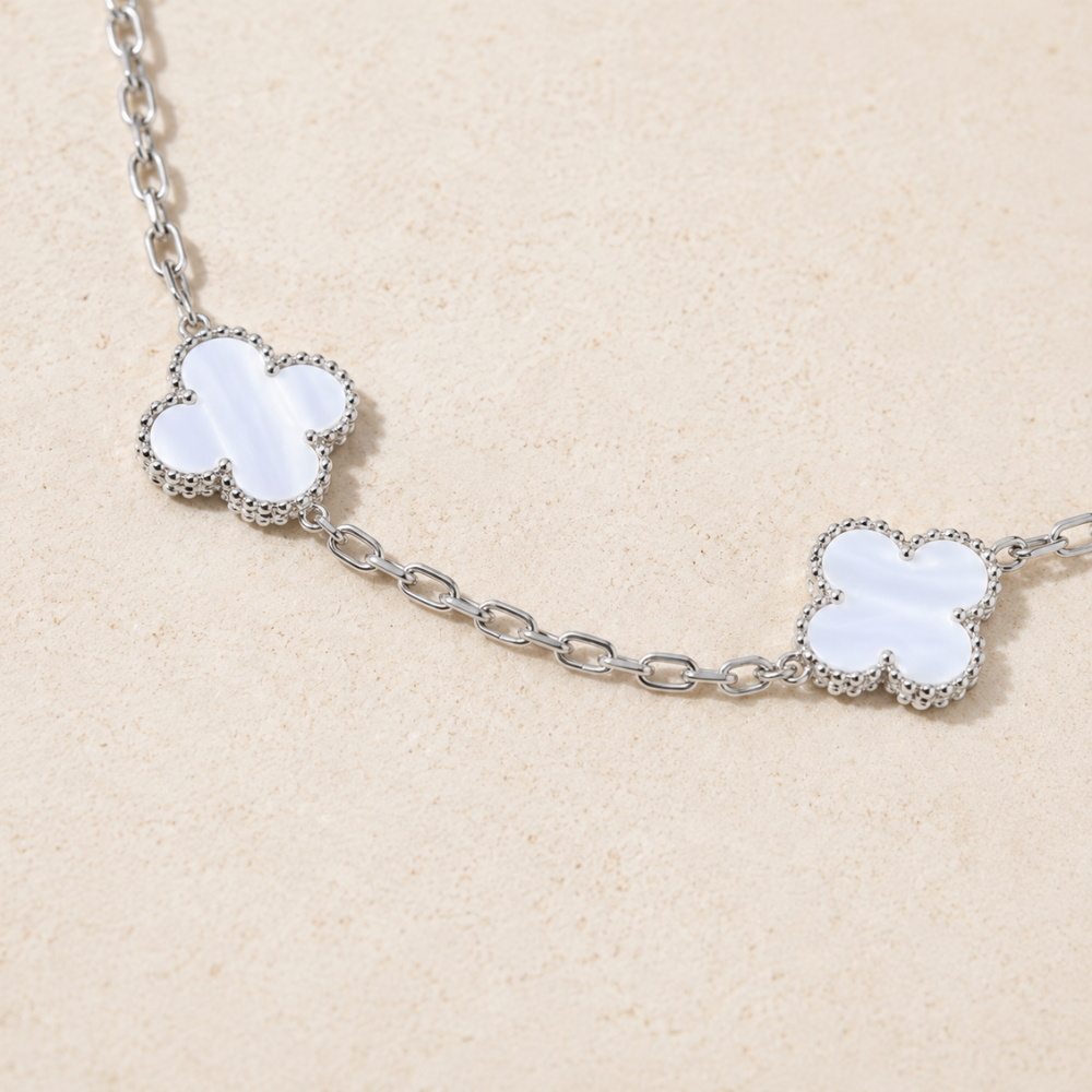Chalcedony Ten-Motif Clover Necklace