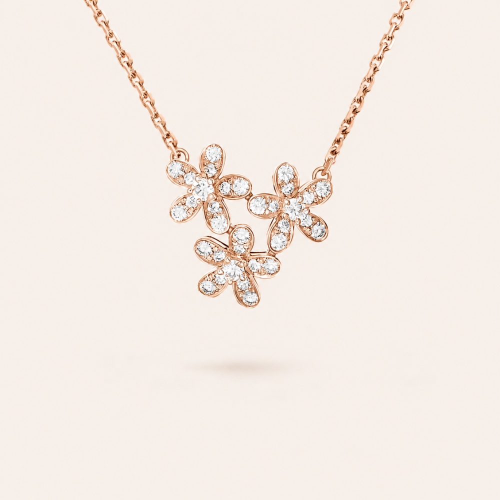 Three-Flower Pavé Cluster Necklace