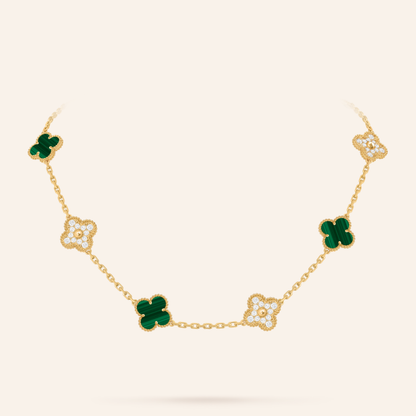 Malachite Pavé Clover Ten-Motif Necklace