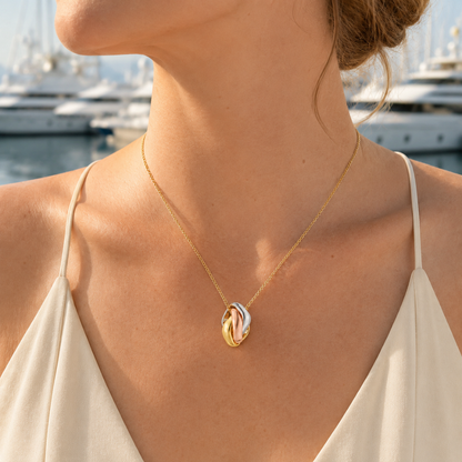 Tri-Color Interlocking Link Pendant Necklace