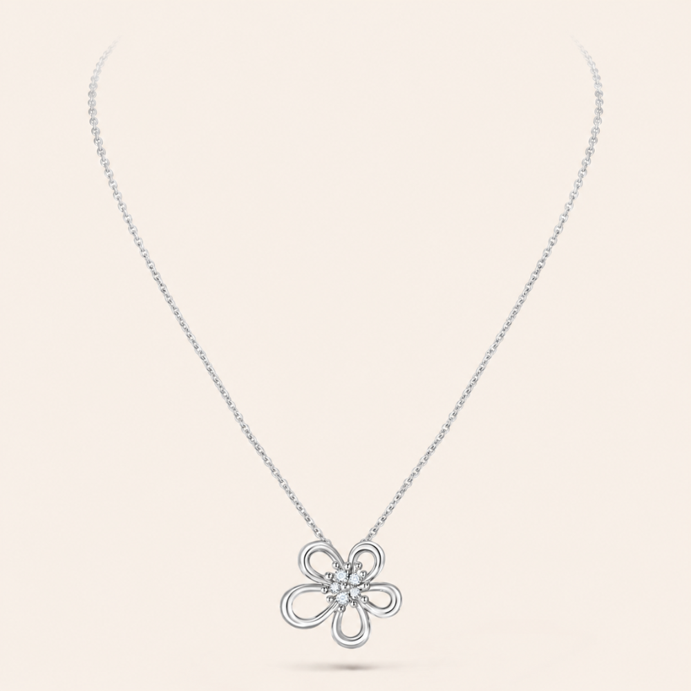Floral Pendant Necklace with CZ Accents
