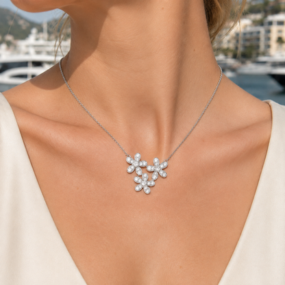 Three-Flower Pavé Cluster Necklace