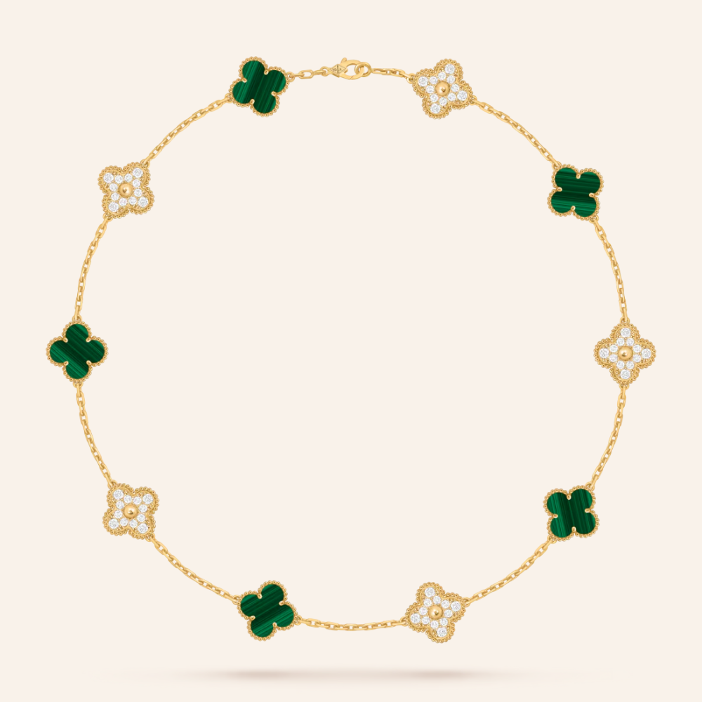 Malachite Pavé Clover Ten-Motif Necklace