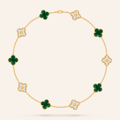 Malachite Pavé Clover Ten-Motif Necklace