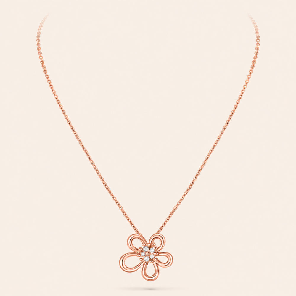 Floral Pendant Necklace with CZ Accents