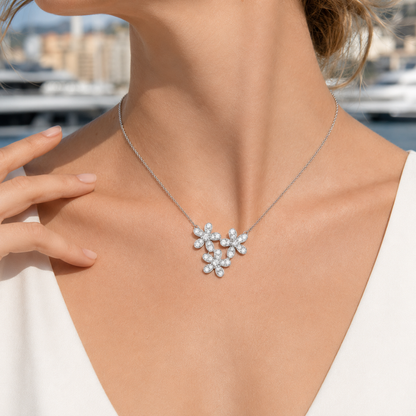 Three-Flower Pavé Cluster Necklace
