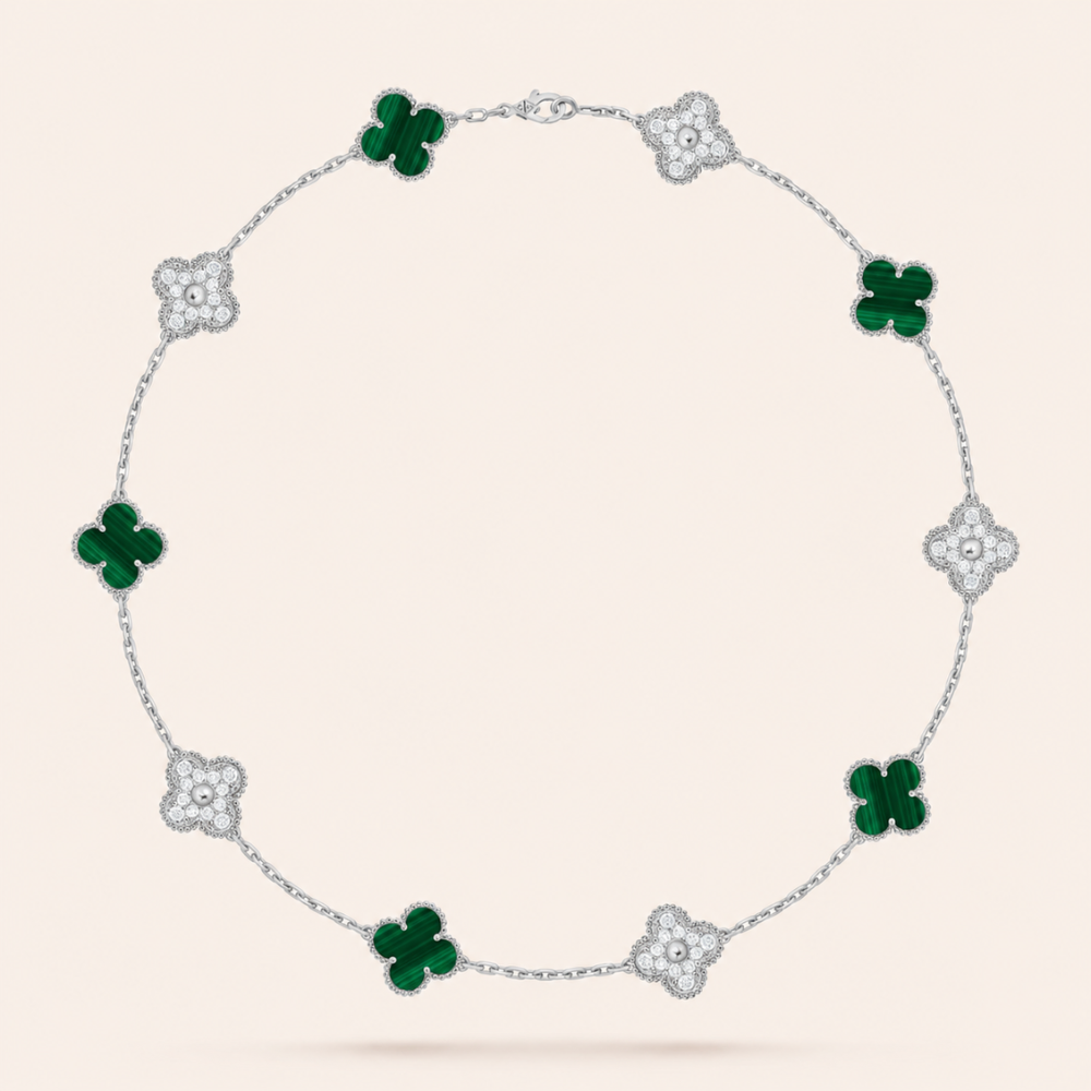 Malachite Pavé Clover Ten-Motif Necklace