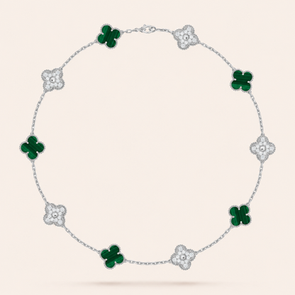 Malachite Pavé Clover Ten-Motif Necklace