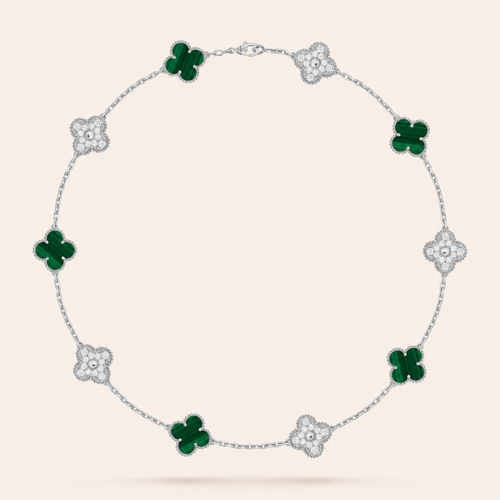 Malachite Pavé Clover Ten-Motif Necklace
