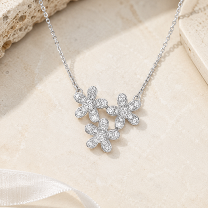 Three-Flower Pavé Cluster Necklace