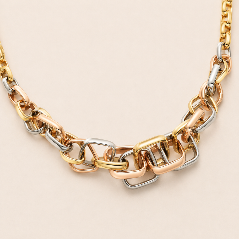 Tri-Color Mixed Link Chain Necklace