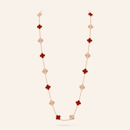Twenty-Motif Carnelian & Guilloché Clover Long Necklace