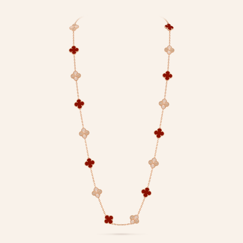 Twenty-Motif Carnelian & Guilloché Clover Long Necklace