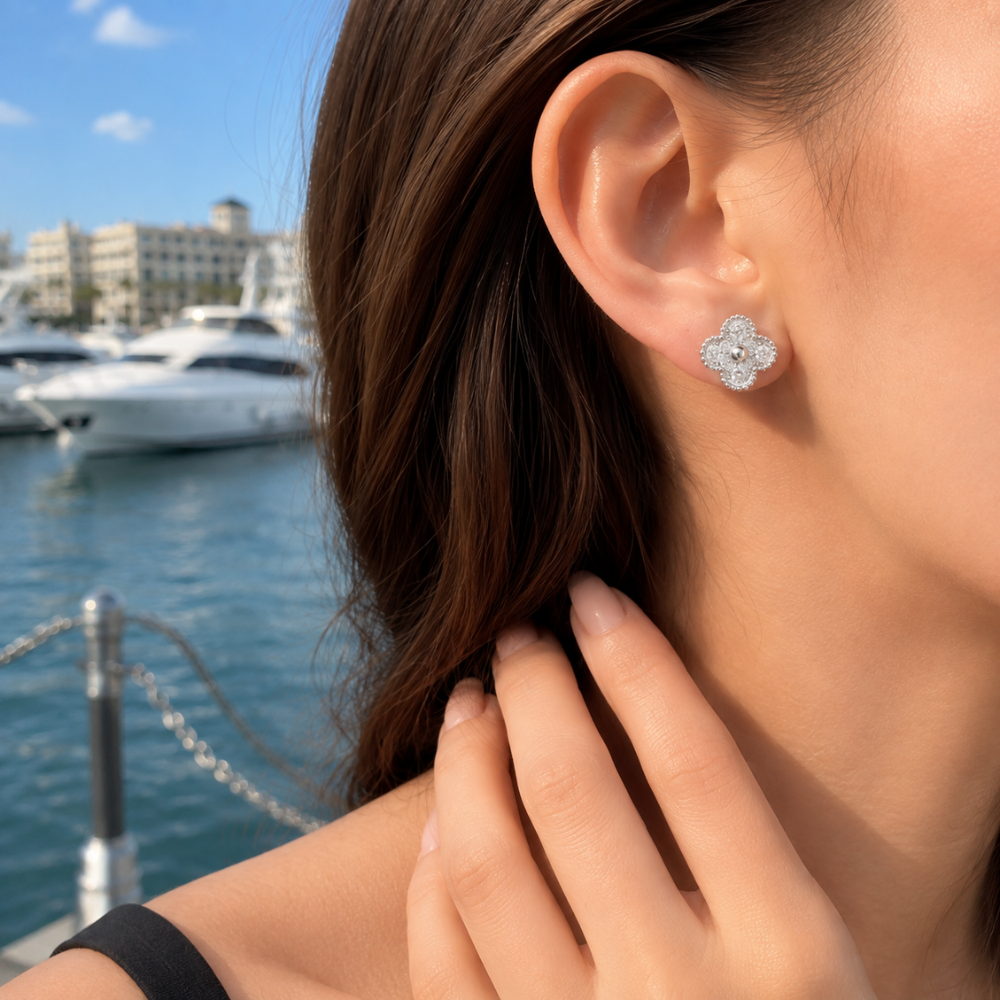 Pavé Clover Huggie Earrings