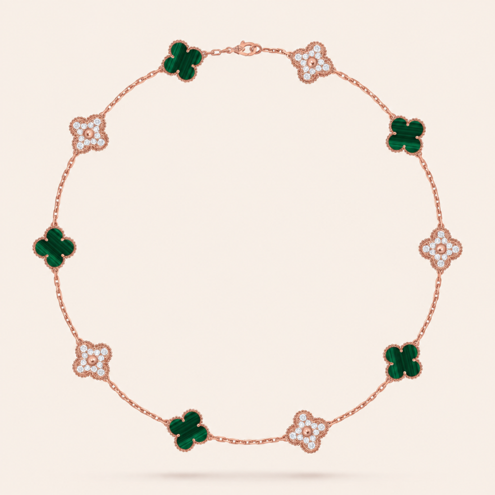 Malachite Pavé Clover Ten-Motif Necklace