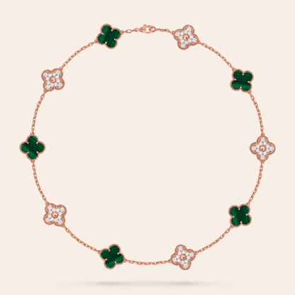 Malachite Pavé Clover Ten-Motif Necklace