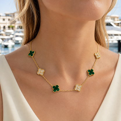Malachite Pavé Clover Ten-Motif Necklace
