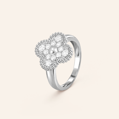 Pavé Clover Ring with CZ Stones