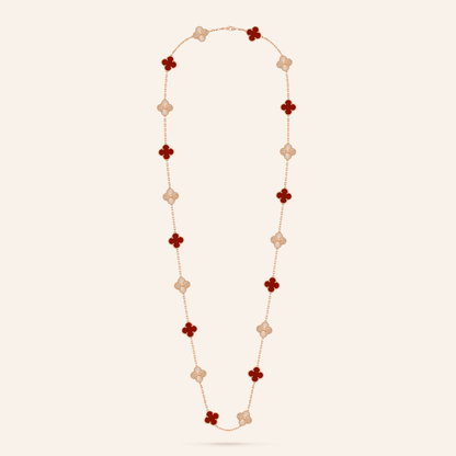 Twenty-Motif Carnelian & Guilloché Clover Long Necklace