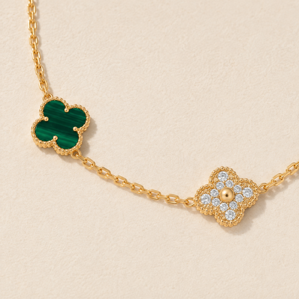 Malachite Pavé Clover Ten-Motif Necklace