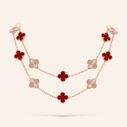 Twenty-Motif Carnelian & Guilloché Clover Long Necklace
