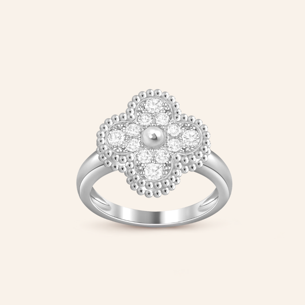 Pavé Clover Ring with CZ Stones