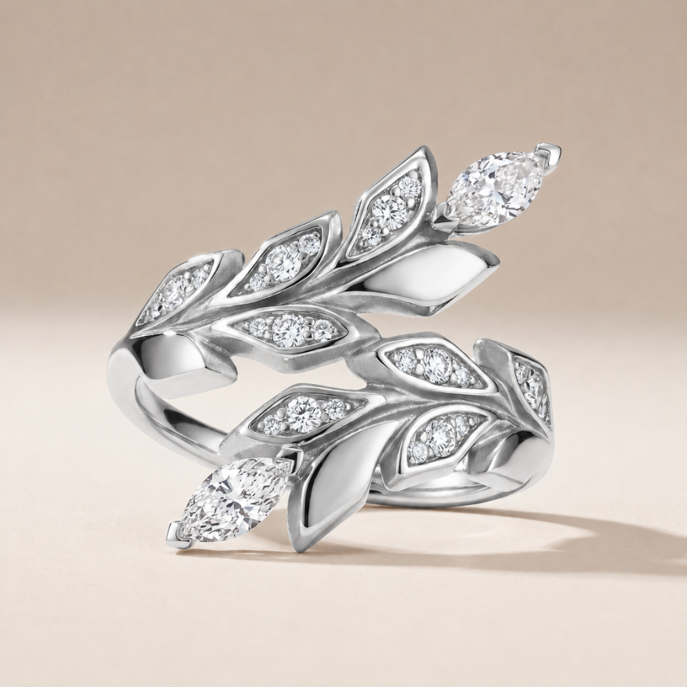 Vine Bypass Leaf Pavé Diamonds Ring