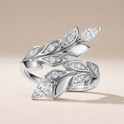 Vine Bypass Leaf Pavé Diamonds Ring