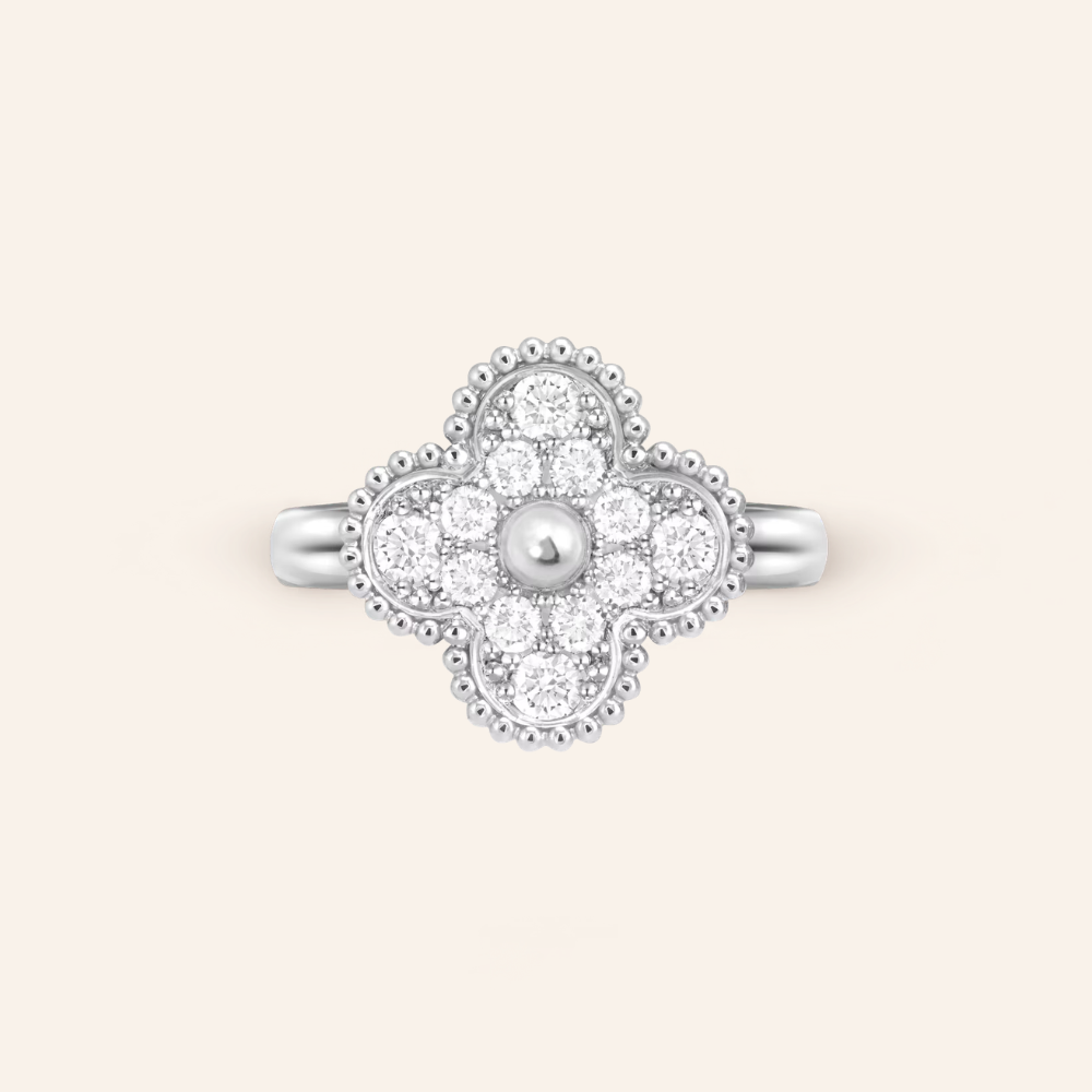 Pavé Clover Ring with CZ Stones