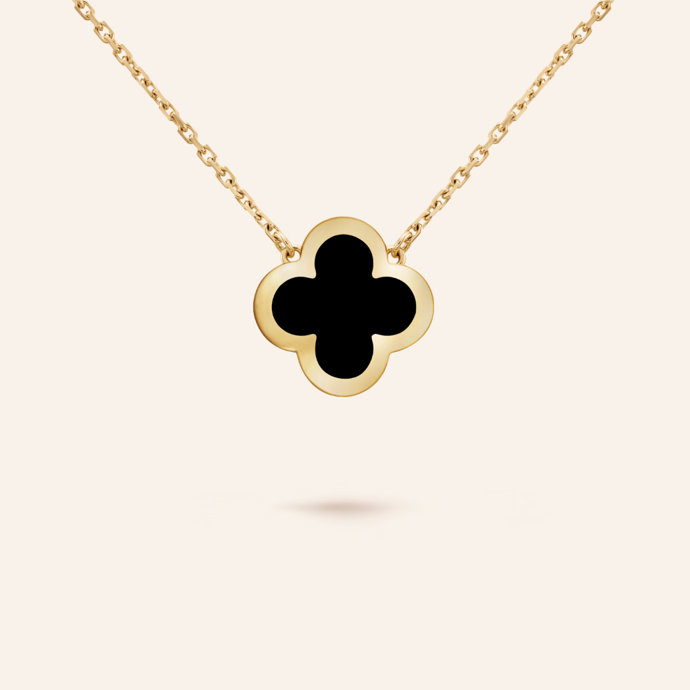 Pure Black Onyx Clover Pendant Necklace