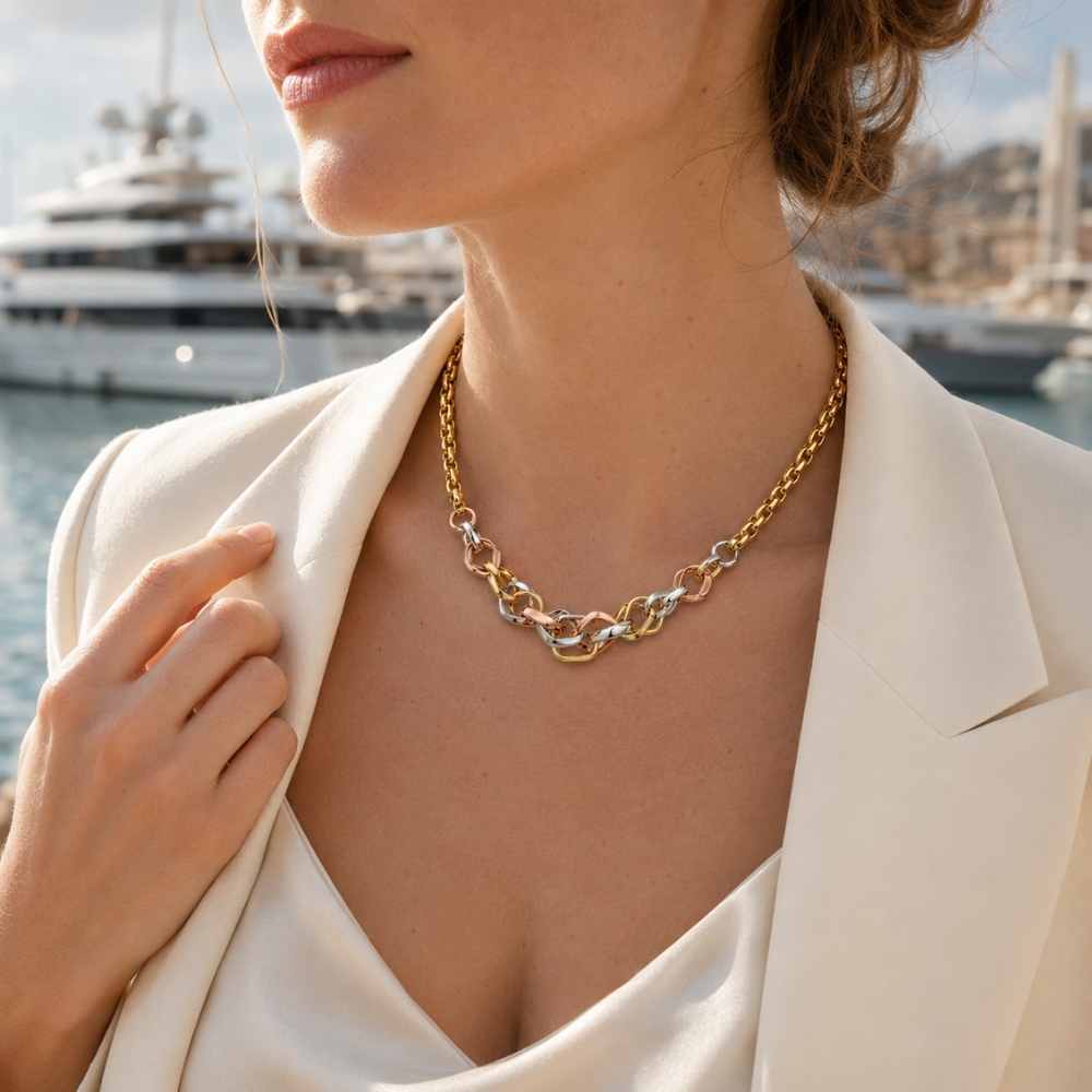 Tri-Color Mixed Link Chain Necklace
