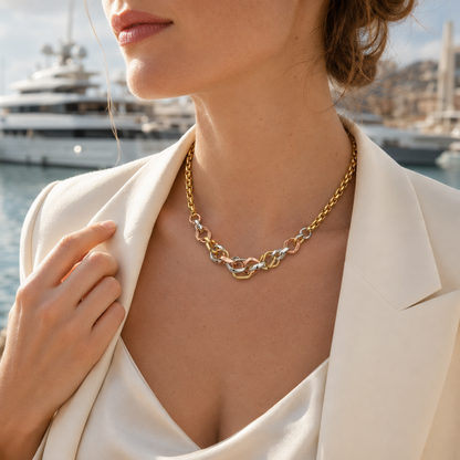 Tri-Color Mixed Link Chain Necklace
