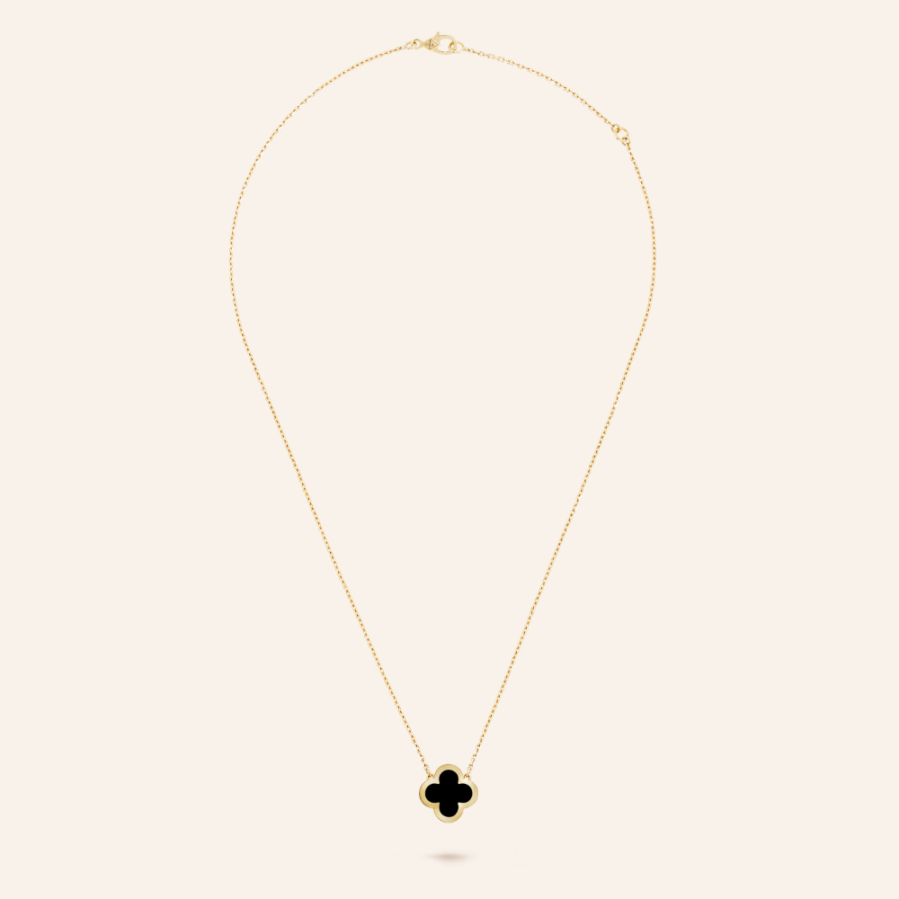 Pure Black Onyx Clover Pendant Necklace
