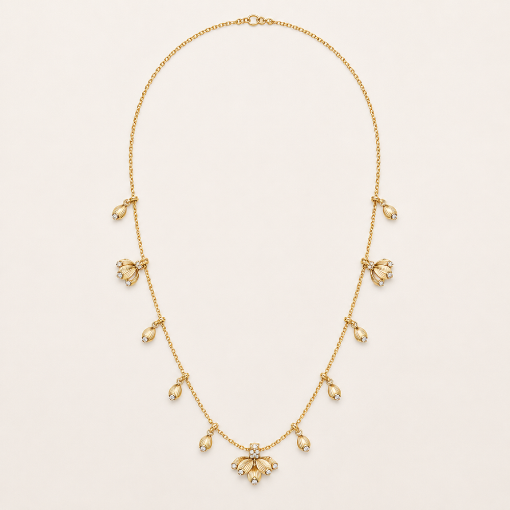 Floral Bud Drop Necklace with CZ Accents