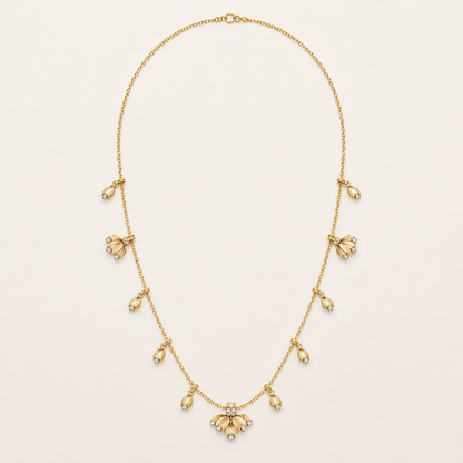 Floral Bud Drop Necklace with CZ Accents