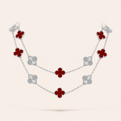 Twenty-Motif Carnelian & Guilloché Clover Long Necklace