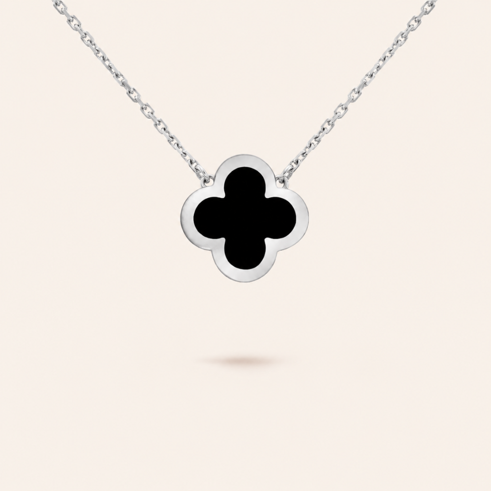 Pure Black Onyx Clover Pendant Necklace
