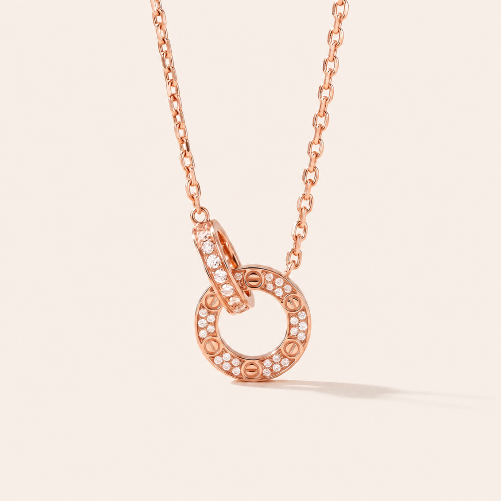 Necklace with Diamond Pavé Love Circle Link