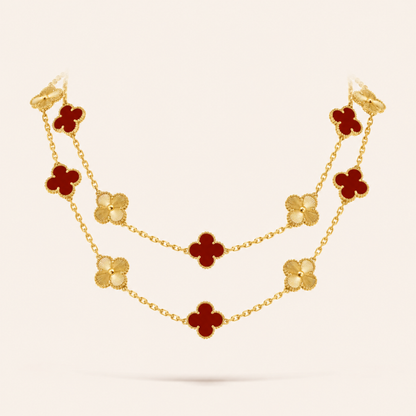 Twenty-Motif Carnelian & Guilloché Clover Long Necklace