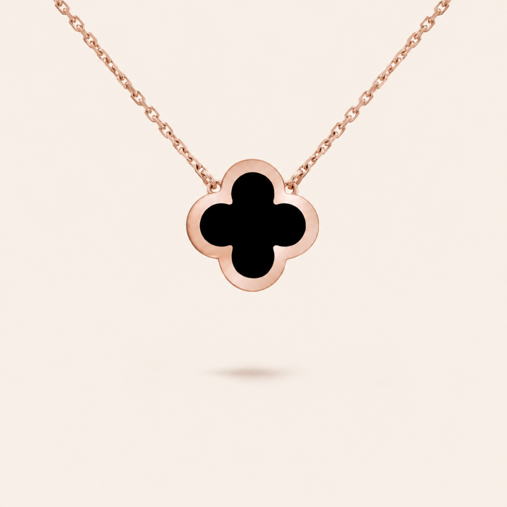 Pure Black Onyx Clover Pendant Necklace