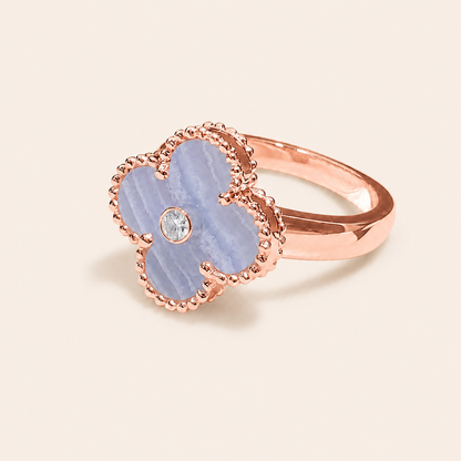 Chalcedony Clover Ring with CZ Center