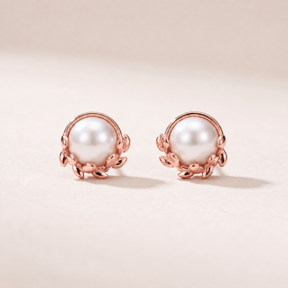 Olive Leaf Pearls Stud Earrings