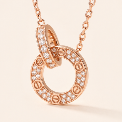 Necklace with Diamond Pavé Love Circle Link