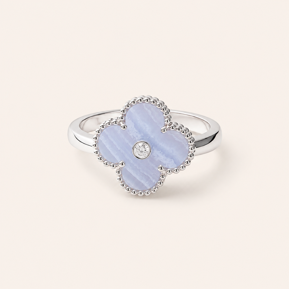 Chalcedony Clover Ring with CZ Center