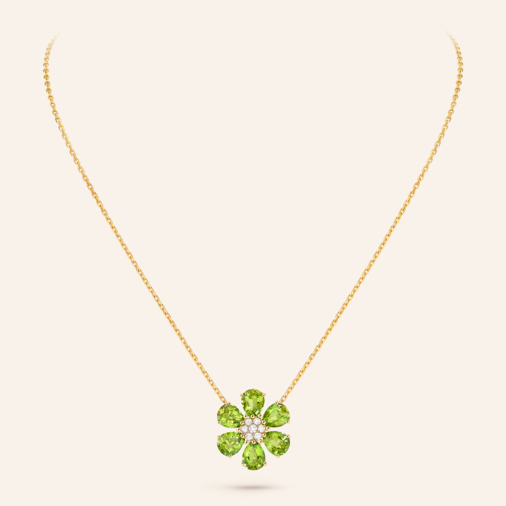 Green Gemstone Floral Pendant Necklace