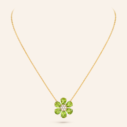 Green Gemstone Floral Pendant Necklace