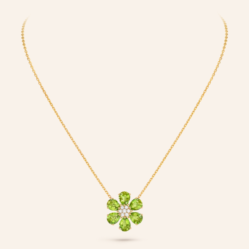 Green Gemstone Floral Pendant Necklace