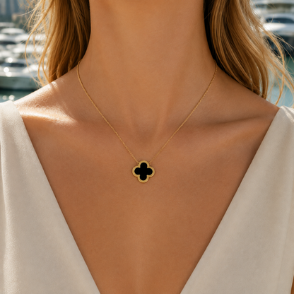 Pure Black Onyx Clover Pendant Necklace