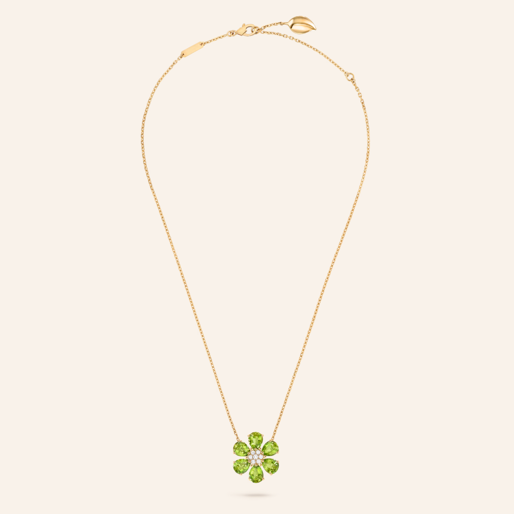 Green Gemstone Floral Pendant Necklace